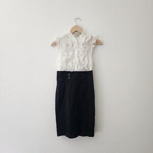 F21 | White Ruffled Blouse with Black Skirt Dress